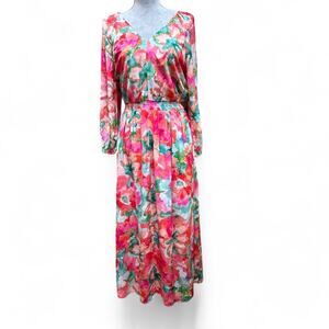 SOFT SURROUNDINGS NWT Evalina Floral Maxi Dress Long Sleeve Pink Green S